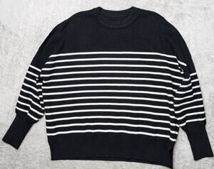 Boutique Black White Striped Oversized Crewneck Raw Seams Sweater Womens Size M
